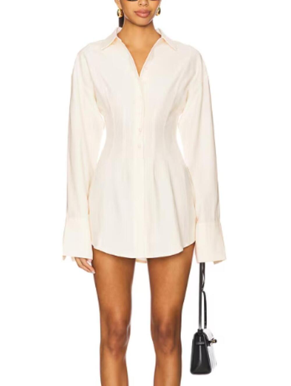 ALL THE WAYS Charitie Button Up Mini Dress in Cream